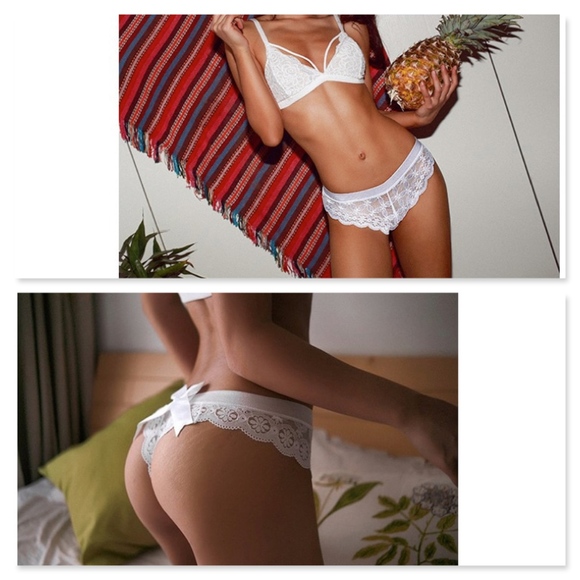 Bow Detail Lace Low Rise Thongs Black or White - Picture 4 of 16